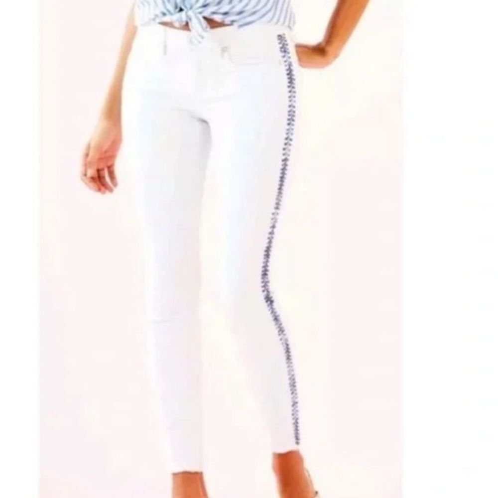 Lilly Pulitzer South Ocean Skinny Crop Resort White Crisscross Tuxedo Stripe sz4